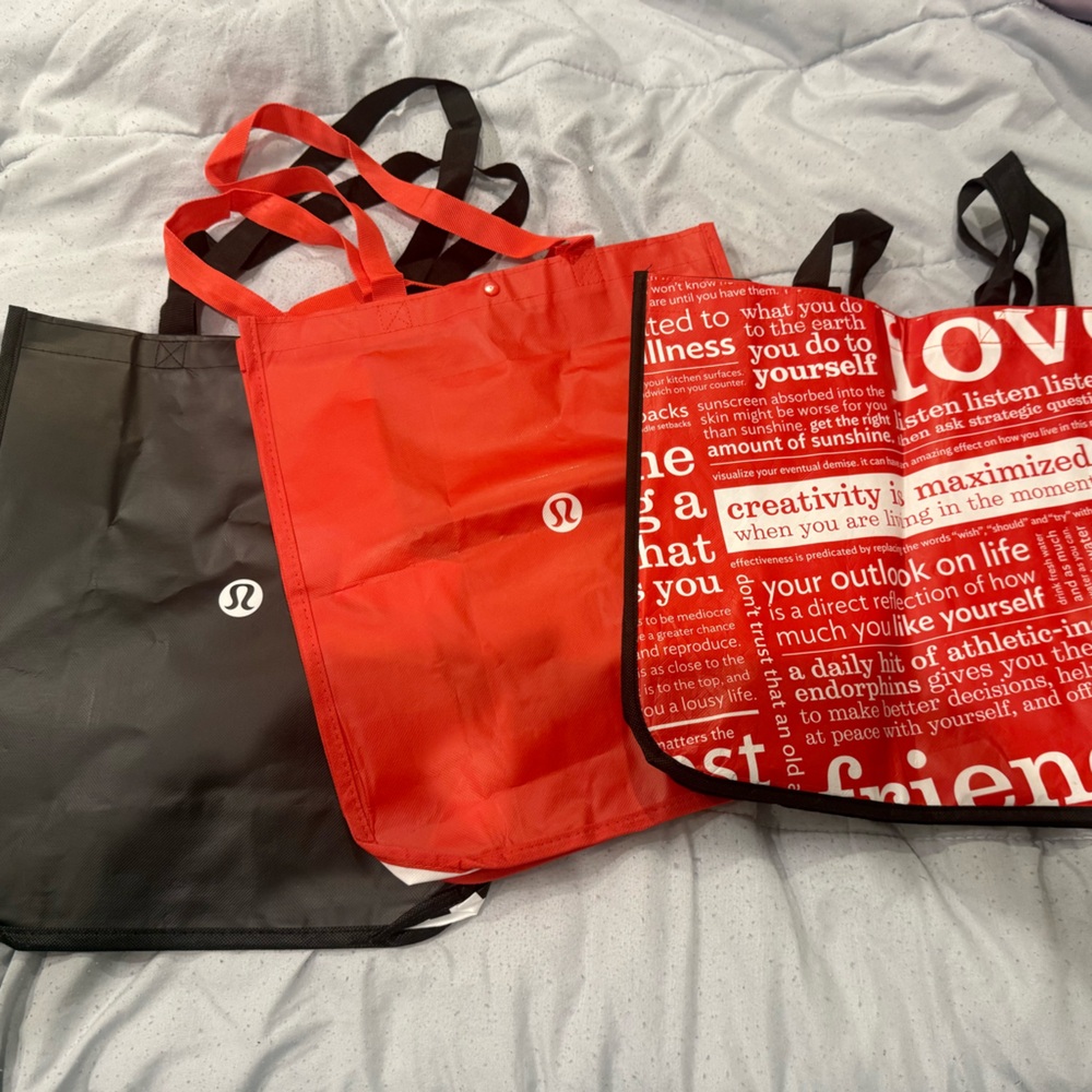 lululemon 3 large  Red and Black Reusable Bags